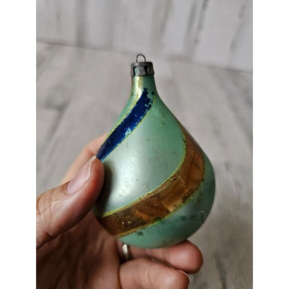 Antique striped green Mercury teardrop ornament glass Xmas tree blue red gold - Picture 3 of 10